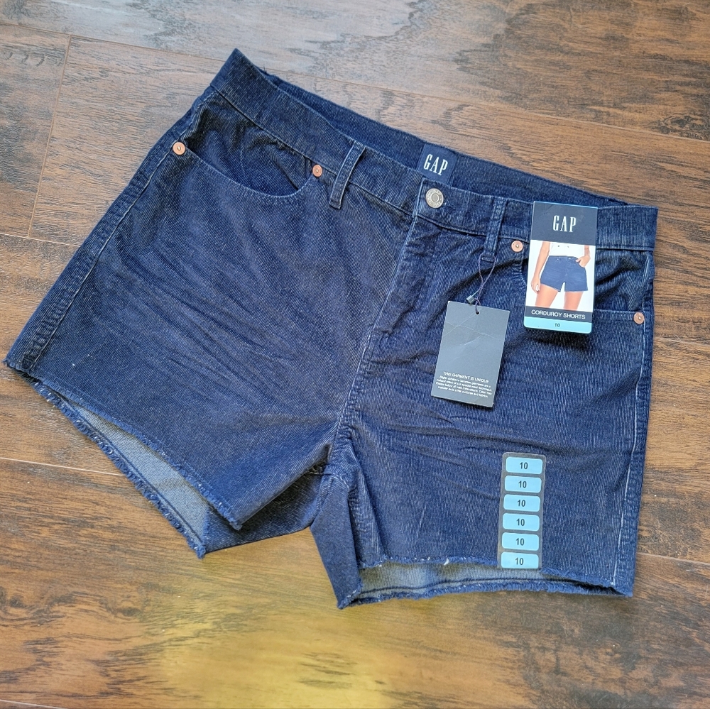 NWT Gap preppy grunge navy blue corduroy jean cut off shorts high waist frayed
